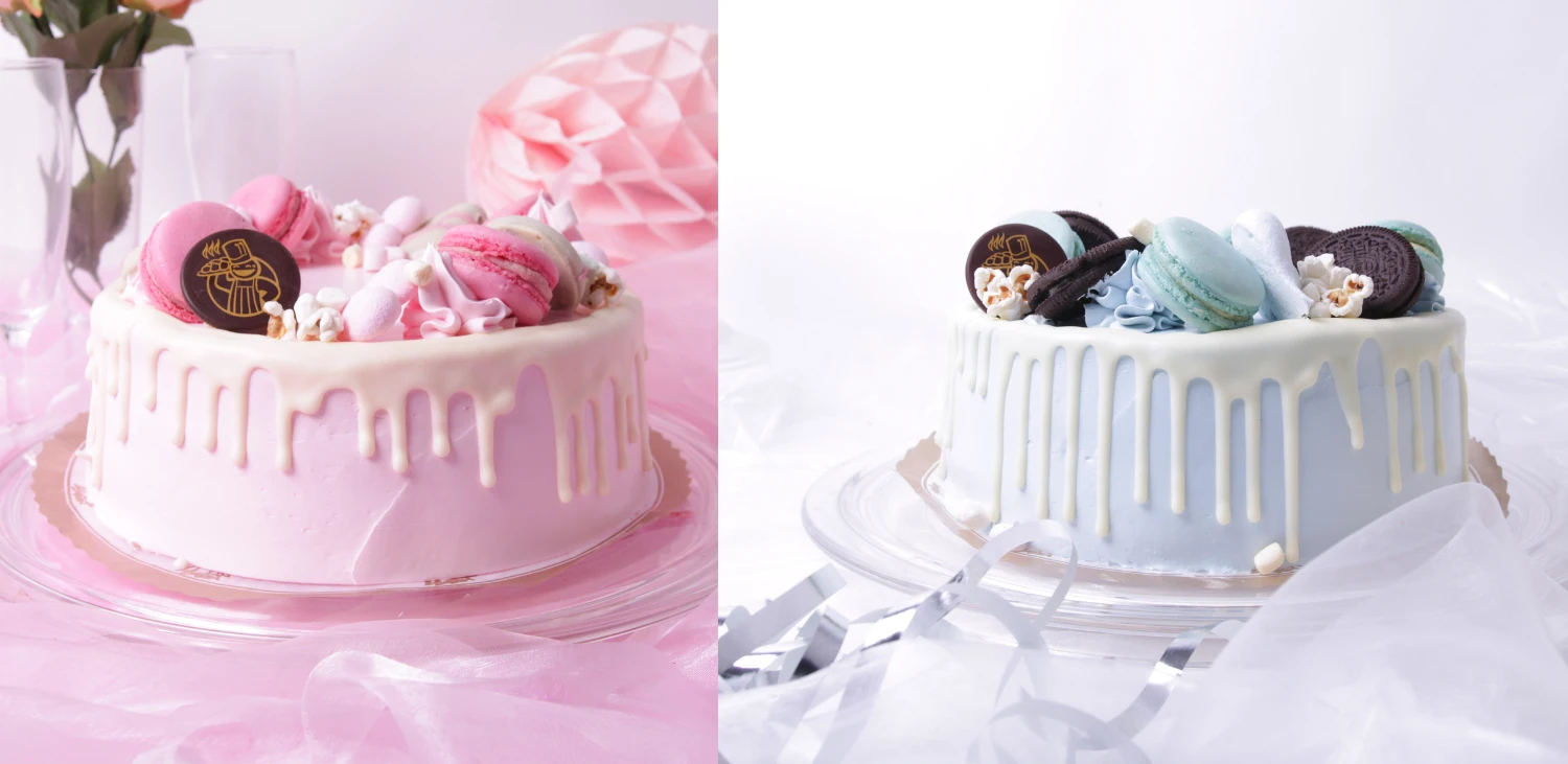 Vaaleanpunainen ja vaaleansininen kakku